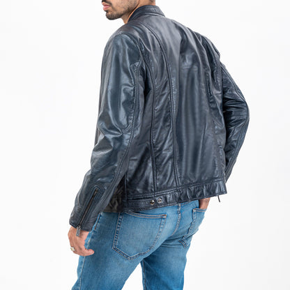 Navy Blue Leather Jacket